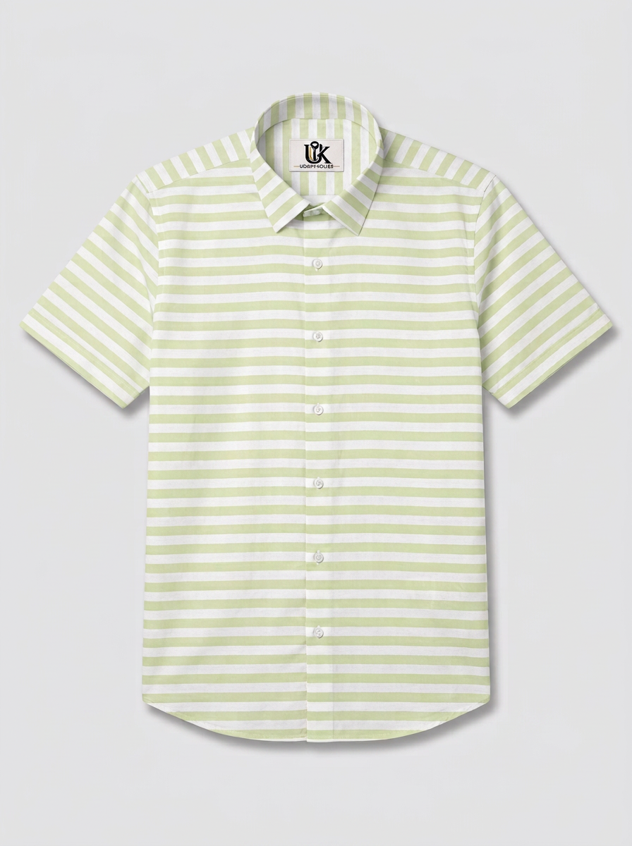 Men's Pastel Green Stripe Formal Shirt Regular Fit | Full & Half Sleeve