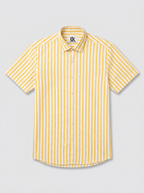 Men's Mustard Yellow & White Striped Regular Fit Formal Shirt | Full & Half Sleeve
