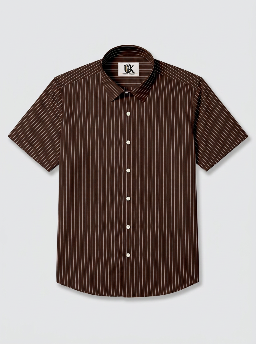 Men's Dark Brown Pinstripe Formal Shirt Regular Fit | Full & Half Sleeve