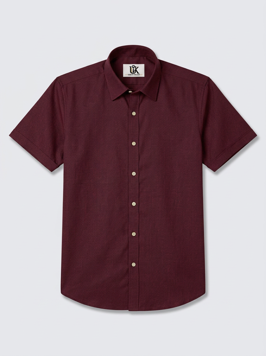 Men’s Burgundy Maroon Textured Regular Fit Formal Casual Shirt, Full & Half Sleeve