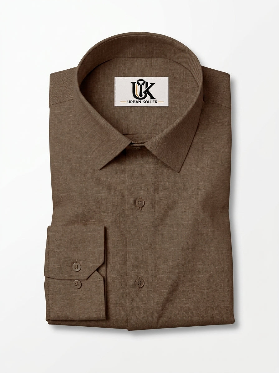 Men’s Walnut Brown Textured Regular Fit Formal Casual Shirt, Full & Half Sleeve
