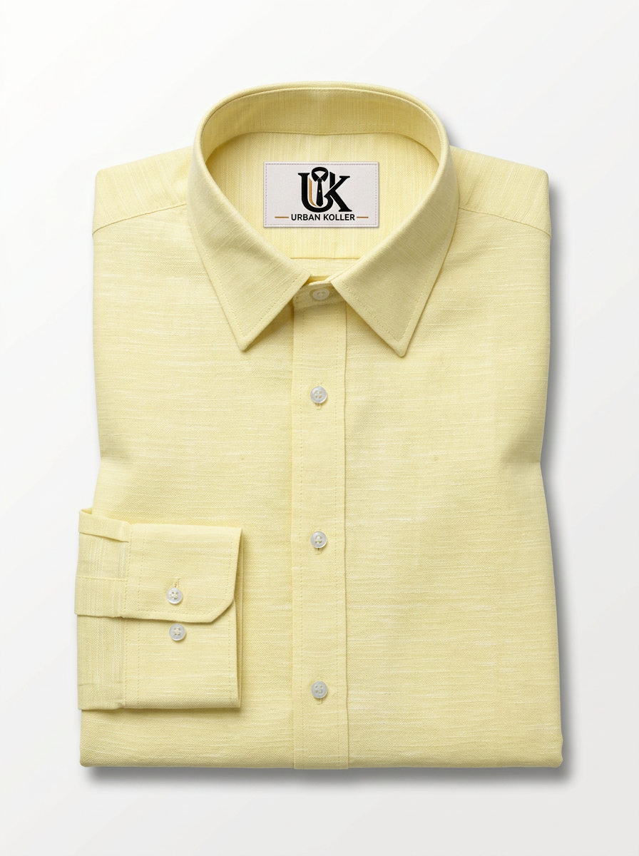 Men’s Lemon Yellow Textured Shirt, Regular Fit Formal Casual Full & Half Sleeve Secondary image