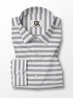Men's White & Grey Horizontal Striped Regular Fit Formal Shirt | Full & Half Sleeve