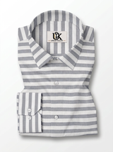Men's White & Grey Horizontal Striped Regular Fit Formal Shirt | Full & Half Sleeve