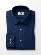 Men's Navy Blue Pinstripe Formal Shirt Regular Fit | Full & Half Sleeve
