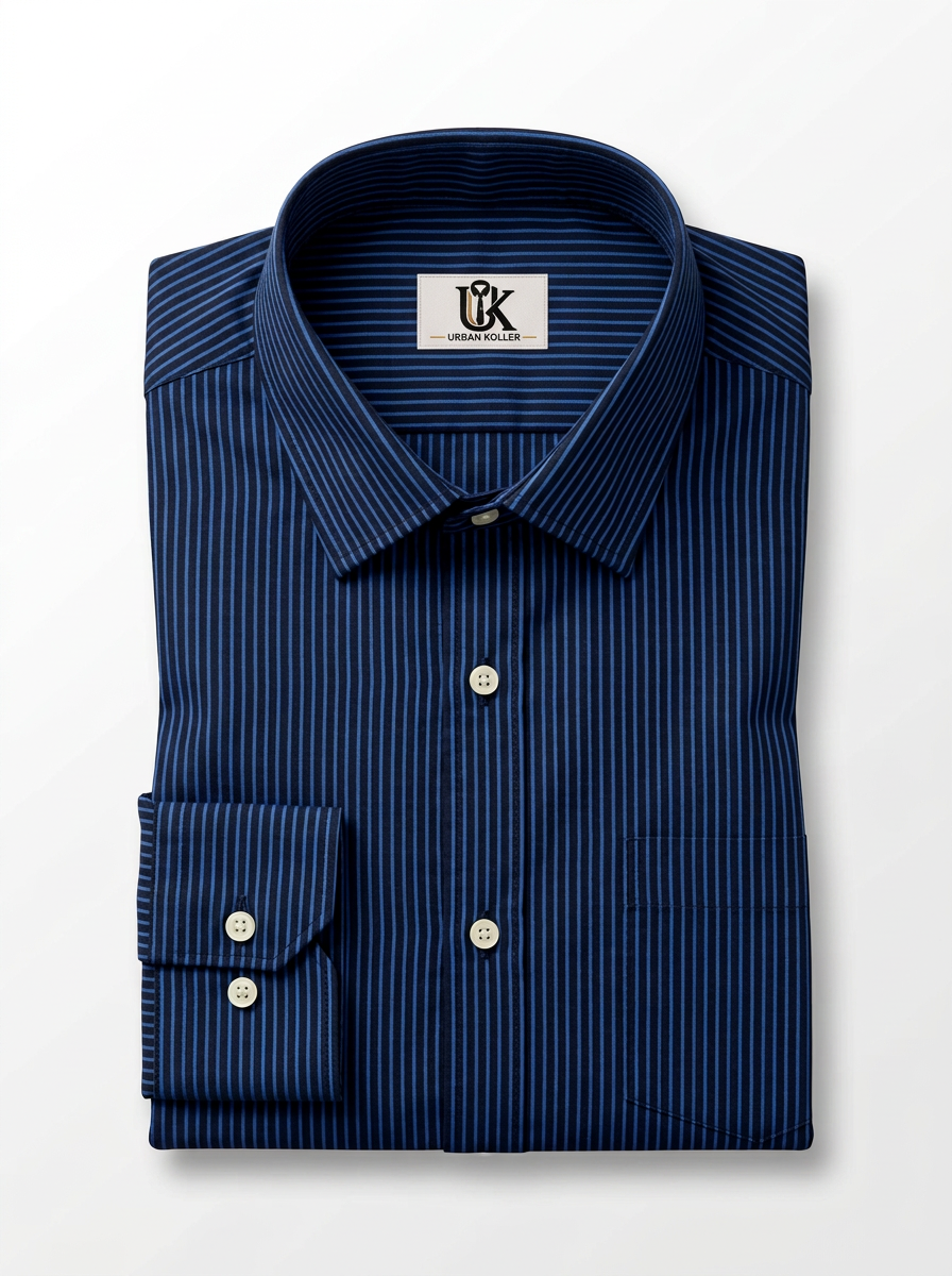 Men's Navy Blue Pinstripe Formal Shirt Regular Fit | Full & Half Sleeve