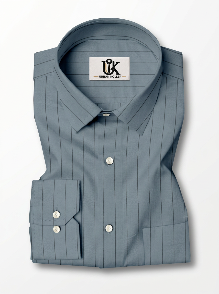 Men's Steel Blue Pinstripe Shirt Premium Regular Fit Formal Office Business Wear Secondary image