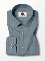 Men's Steel Blue Pinstripe Shirt Premium Regular Fit Formal Office Business Wear