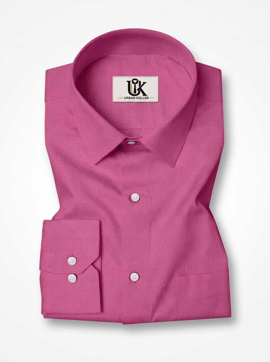 Men’s Fuchsia Pink Textured Regular Fit Formal Casual Shirt, Full & Half Sleeve