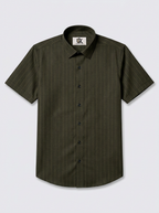 Men's Dark Olive Green Pinstripe Shirt Regular Fit Premium Formal Business Casual Wear