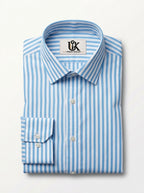 Men's Light Sky Blue & White Vertical Striped Regular Fit Formal Shirt | Full & Half Sleeve
