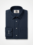Men's Navy Blue Pinstripe Regular Fit Formal Shirt | Full & Half Sleeve