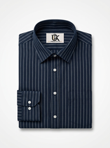 Men's Navy Blue Pinstripe Regular Fit Formal Shirt | Full & Half Sleeve