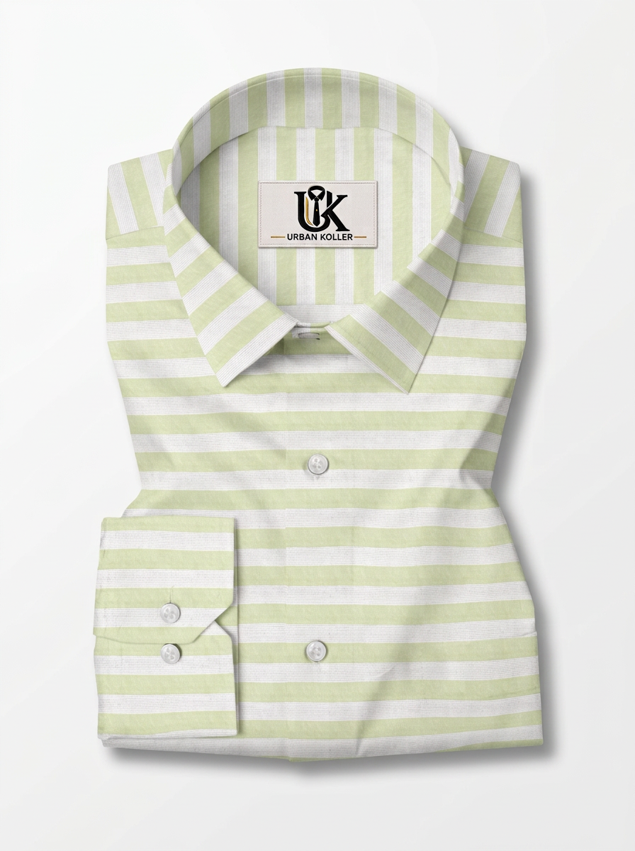 Men's Pastel Green Stripe Formal Shirt Regular Fit | Full & Half Sleeve Main image