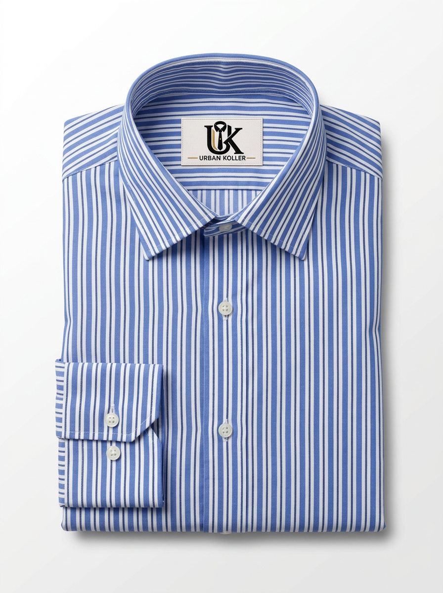 Men's White & Royal Blue Striped Regular Fit Formal Shirt | Full & Half Sleeve