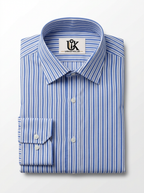 Men's White & Royal Blue Striped Regular Fit Formal Shirt | Full & Half Sleeve