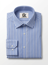 Men's White & Royal Blue Striped Regular Fit Formal Shirt | Full & Half Sleeve