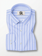 Men's Sky Blue & White Vertical Striped Regular Fit Formal Shirt | Full & Half Sleeve