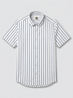 Men's White Navy Blue Stripe Shirt Regular Fit Premium Formal Casual Wear