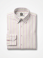 Men's White Red & Mustard Striped Regular Fit Formal Shirt | Full & Half Sleeve