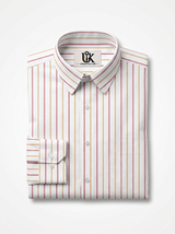 Men's White Red & Mustard Striped Regular Fit Formal Shirt | Full & Half Sleeve