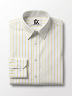 Men's White Yellow Pinstripe Regular Fit Formal Shirt | Full & Half Sleeve