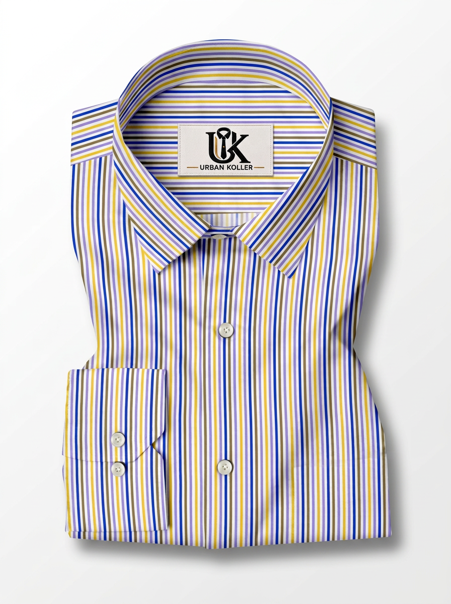 Men's Multicolor Fine Striped Regular Fit Formal Shirt | Full & Half Sleeve