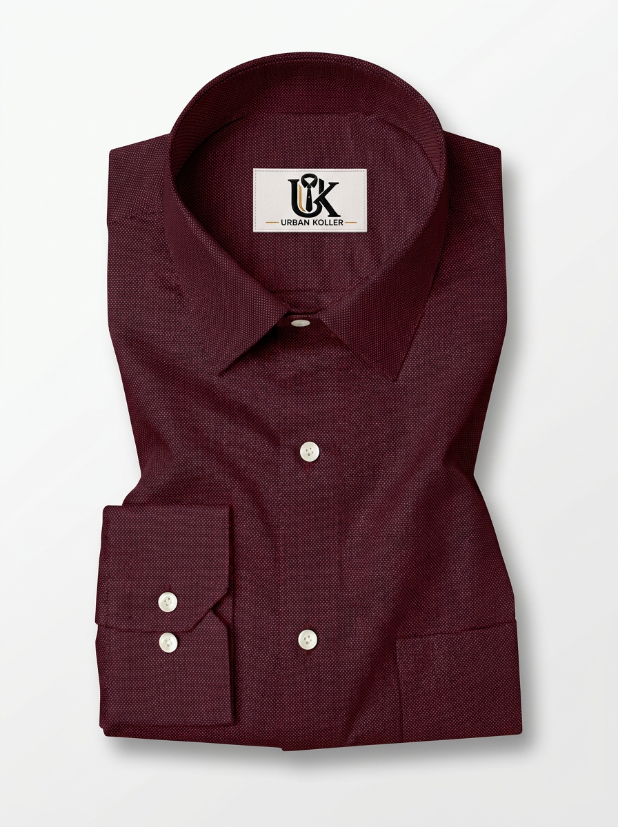 Men’s Burgundy Maroon Textured Regular Fit Formal Casual Shirt, Full & Half Sleeve