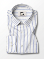 Men's White & Royal Blue Pinstripe Regular Fit Formal Shirt | Full & Half Sleeve