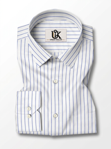 Men's White & Royal Blue Pinstripe Regular Fit Formal Shirt | Full & Half Sleeve