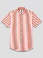 Men's Coral Peach & White Striped Regular Fit Formal Shirt | Full & Half Sleeve
