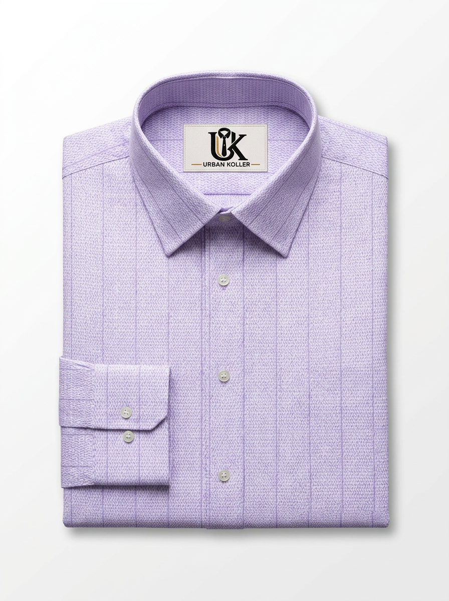 Men's Lavender Textured Formal Shirt Regular Fit | Full & Half Sleeve