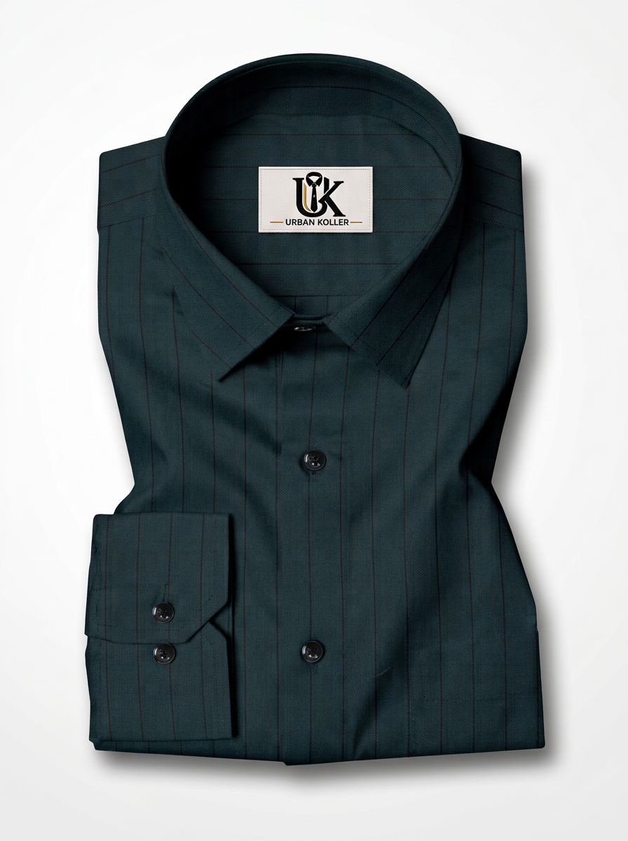 Men's Deep Teal Green Pinstripe Shirt Regular Fit Premium Formal Business Casual Wear Main image