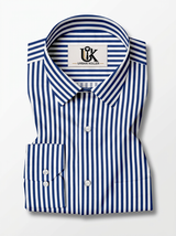 Men’s Royal Blue & White Vertical Stripe Regular Fit Formal Casual Shirt, Full & Half Sleeve