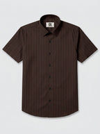 Men's Dark Chocolate Brown Pinstriped Regular Fit Formal Shirt | Full & Half Sleeve