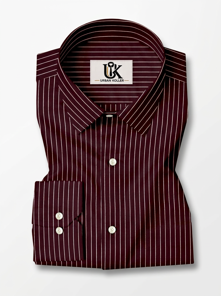 Men's Maroon Pinstripe Formal Shirt Regular Fit | Full & Half Sleeve Main image
