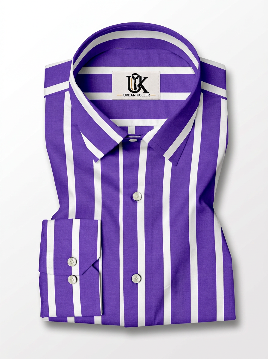 Men's Royal Purple & White Striped Regular Fit Formal Shirt | Full & Half Sleeve Main image