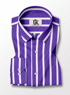 Men's Royal Purple & White Striped Regular Fit Formal Shirt | Full & Half Sleeve