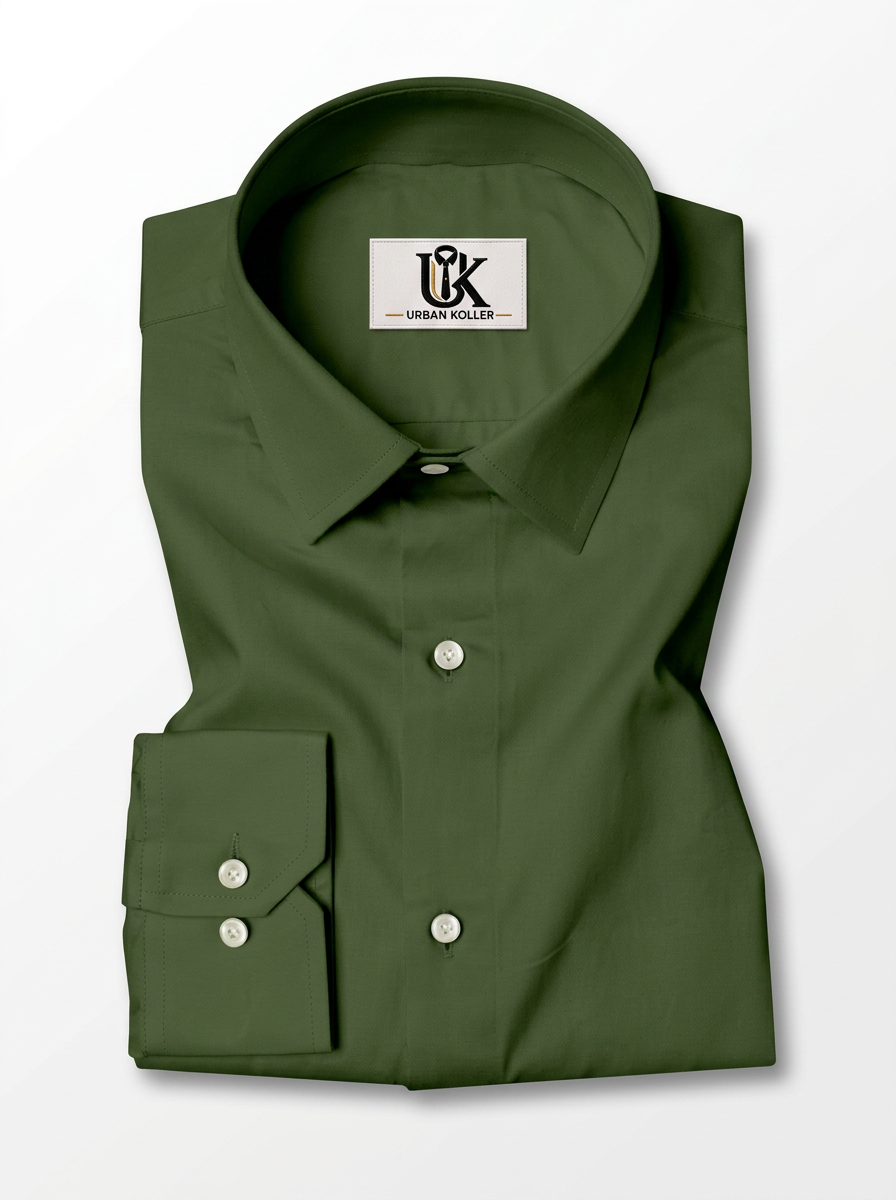Men’s Army Olive Green Solid Regular Fit Formal Casual Shirt, Full & Half Sleeve