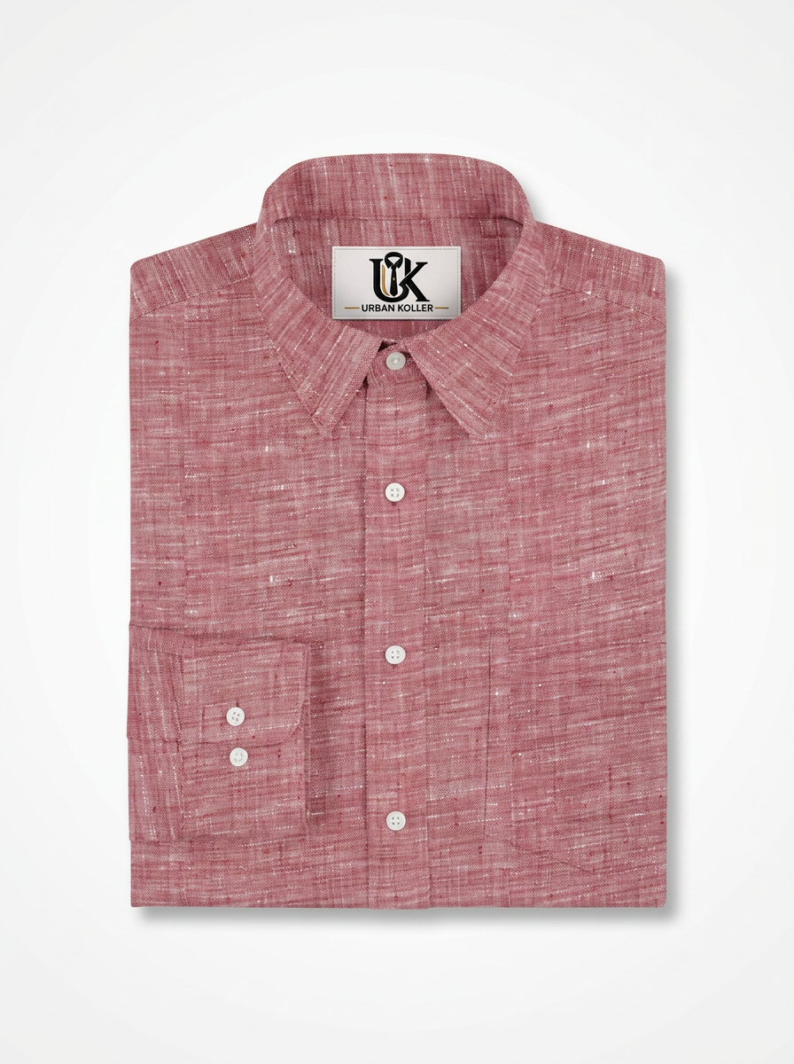 Men’s Dusty Rose Pink Slub Textured Regular Fit Formal Casual Shirt Secondary image
