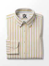 Men's White Gold Pinstripe Regular Fit Formal Shirt | Full & Half Sleeve