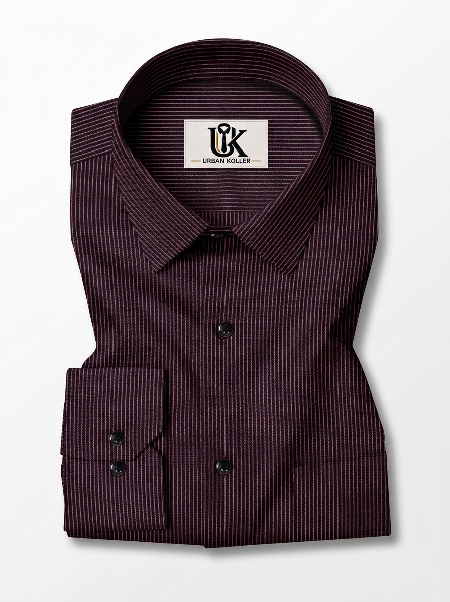 Men's Wine Micro Pinstripe Formal Shirt Regular Fit | Full & Half Sleeve Main image