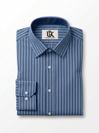 Men's Steel Blue & Navy Vertical Striped Regular Fit Formal Shirt | Full & Half Sleeve