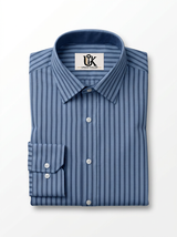 Men's Steel Blue & Navy Vertical Striped Regular Fit Formal Shirt | Full & Half Sleeve