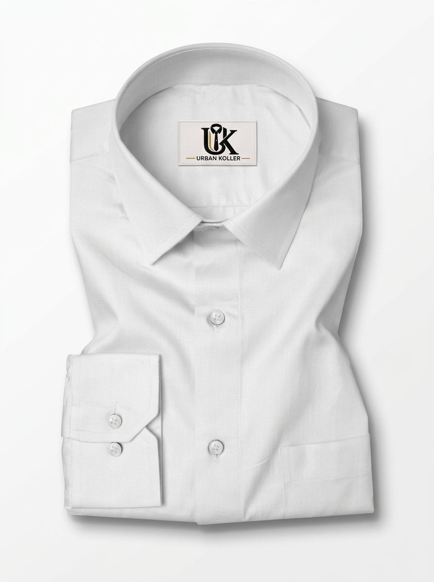 Men’s Pure White Textured Regular Fit Formal Casual Shirt, Full & Half Sleeve Secondary image