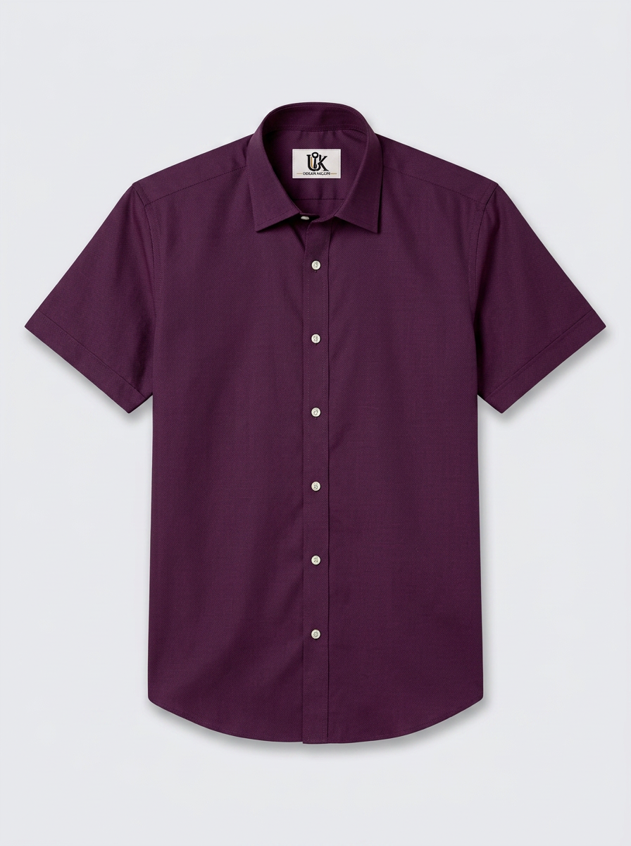 Men’s Royal Plum Purple Textured Regular Fit Formal Casual Shirt, Full & Half Sleeve