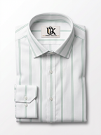 Men's White & Mint Green Striped Regular Fit Formal Shirt | Full & Half Sleeve