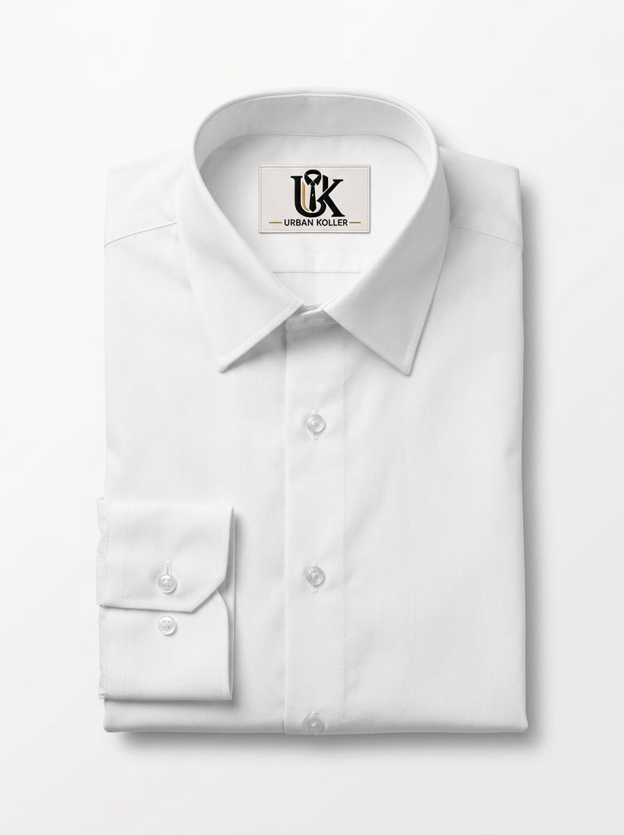 Men’s Bright White Solid Regular Fit Formal Casual Shirt, Full & Half Sleeve