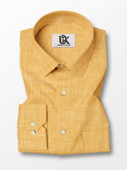 Men’s Mustard Yellow Micro Check Regular Fit Formal Casual Shirt, Full & Half Sleeve