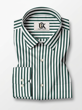Men's White & Forest Green Striped Regular Fit Formal Shirt | Full & Half Sleeve